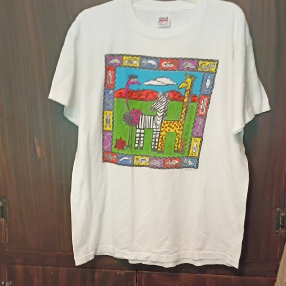 Anvil White Short Sleeve Tee with Colorful Animal Print